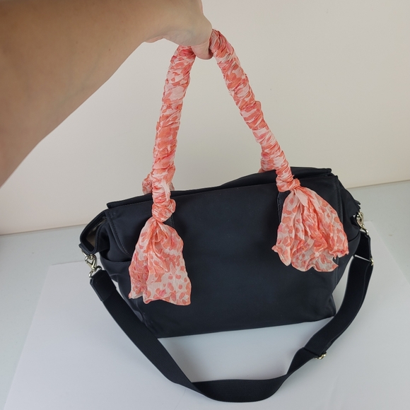 Kate Spade black diaper back, Peachy coral wrapped handles - Picture 8 of 11